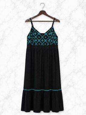 AVA & VI + TARGET Black Teal Embroidered Cami Maxi Dress 1X